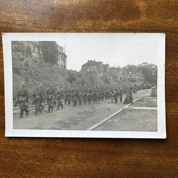 RPPC Military Soldiers Marching In Bangladesh WWI? Real Photo Postcard Cycles - Picture 1 of 5